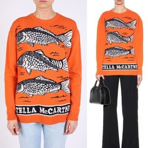 STELLA MCCARTNEY SARDINES FISH LOGO VIRGIN WOOL ORANGE CREW NECK SWEATER